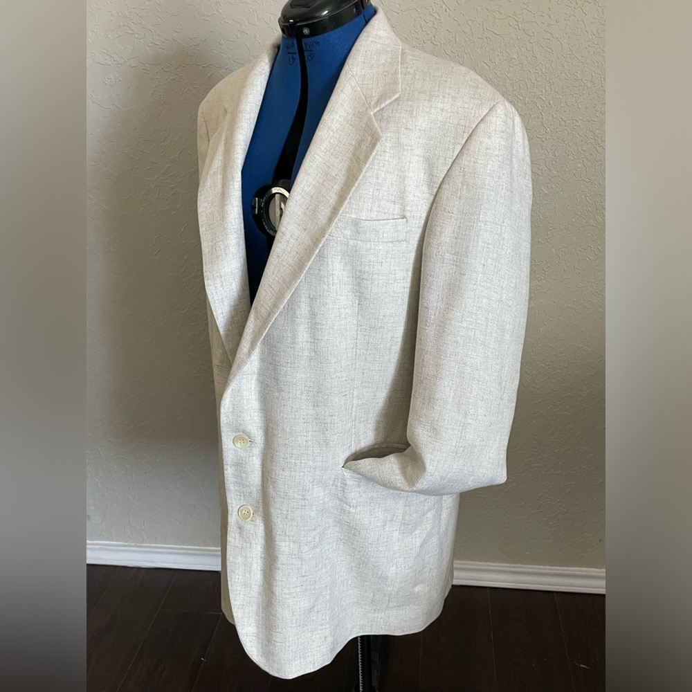 Haggar Mens Size 40L Blazer Jacket, Ivory, Long Sleeve